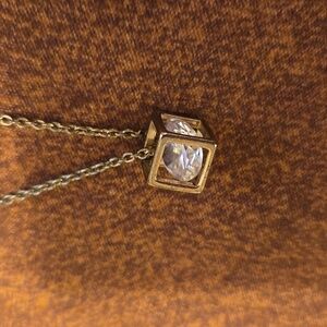 Elegant Gold Necklace with  Crystal Inside Cube Pendant